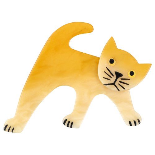 Mimosa Yellow Ouistiti Cat Brooch - Galalith – Vintage Jewelry - handcrafted by Pavone by Pavone
