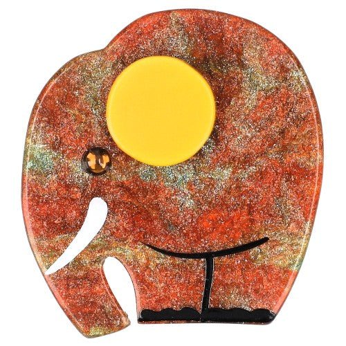 Iridescent Multicolored Mini Alphonse Elephant Brooch with a Yellow Ear (Mini Brooch) - Galalith – Vintage Jewelry - handcrafted by Pavone by Pavone