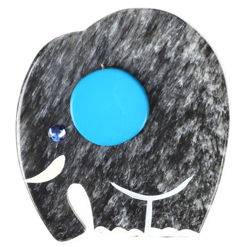Mottled Grey Mini Alphonse Elephant Brooch with a Turquoise Ear (Mini Brooch) - Galalith – Vintage Jewelry - handcrafted by Pavone by Pavone
