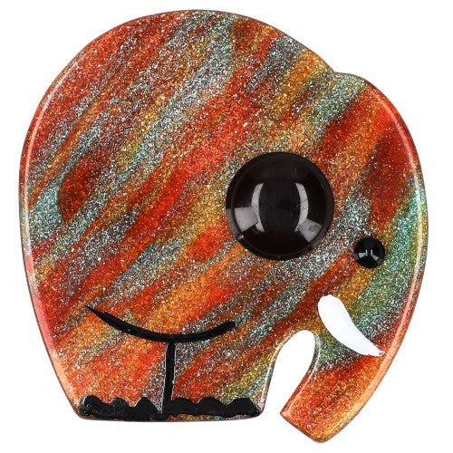 Iridescent Multicolored Mini Alphonse Elephant Brooch with a Black Ear (Mini Brooch) - Galalith – Vintage Jewelry - handcrafted by Pavone by Pavone