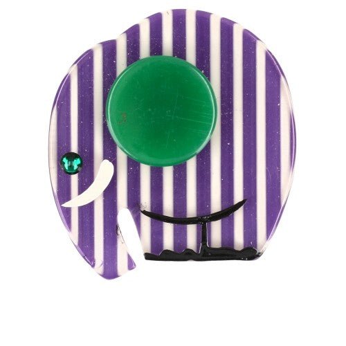 Purple and White Striped Alphonse Elephant Brooch with a Green Ear (Mini Brooch) - Galalith – Vintage Jewelry - handcrafted by Pavone by Pavone