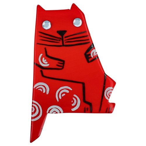 Red and Grey Marnay Cat Brooch (mini brooch) - Galalith – Vintage Jewelry - handcrafted by Pavone by Pavone