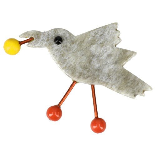 Hairy Beige Mini Raven Brooch (Mini Brooch) - Galalith – Vintage Jewelry - handcrafted by Pavone by Pavone