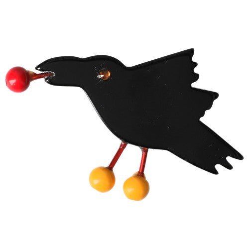 Black Mini Raven Brooch (Mini Brooch) - Galalith – Vintage Jewelry - handcrafted by Pavone by Pavone
