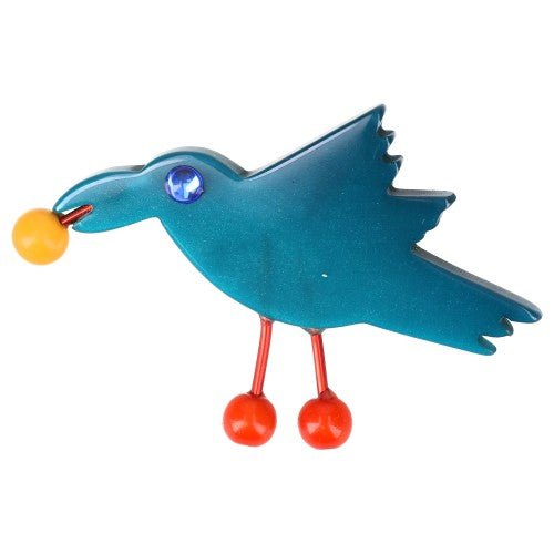 Ocean Blue Mini Raven Brooch (Mini Brooch) - Galalith – Vintage Jewelry - handcrafted by Pavone by Pavone