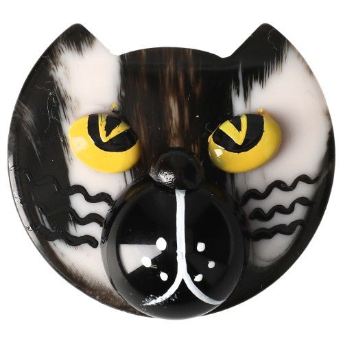 Black and White Lynx Cat Brooch (Mini Brooch) - Galalith – Vintage Jewelry - handcrafted by Pavone by Pavone
