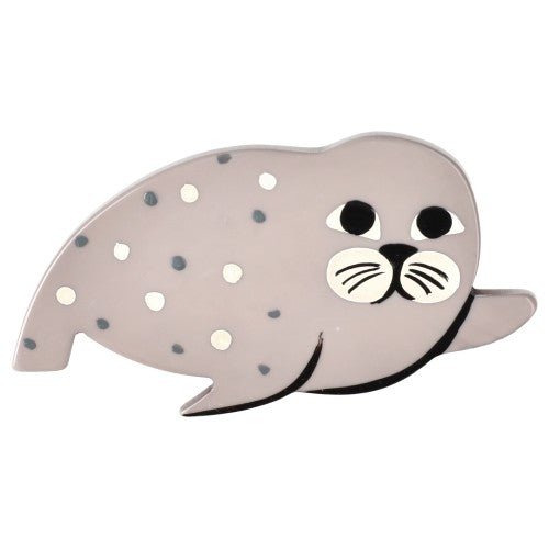 Light Grey Liying Seal Brooch (Mini Brooch) - Galalith – Vintage Jewelry - handcrafted by Pavone by Pavone
