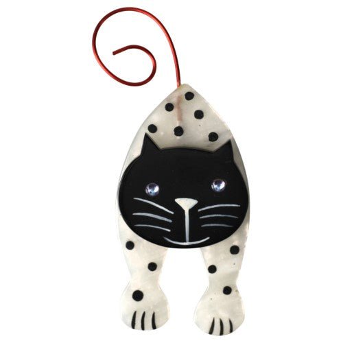 Black and White Mirko Cat Brooch With Dots - Galalith – Vintage Jewelry - handcrafted by Pavone by Pavone