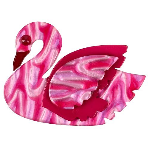 Mixed Pink and Fuchsia Pink Swan Bird Brooch - Galalith – Vintage Jewelry - handcrafted by Pavone by Pavone