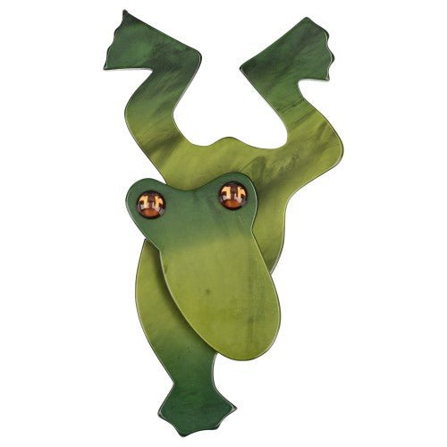 Moos Green Diving Frog Brooch (large size) - Galalith – Vintage Jewelry - handcrafted by Pavone by Pavone