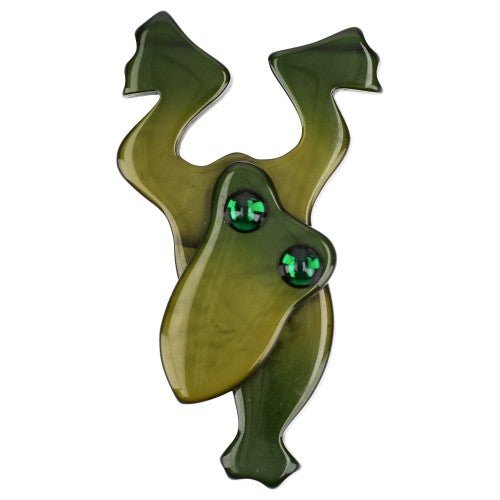 Moos Green Diving Frog Brooch with green eyes (large size) - Galalith – Vintage Jewelry - handcrafted by Pavone by Pavone