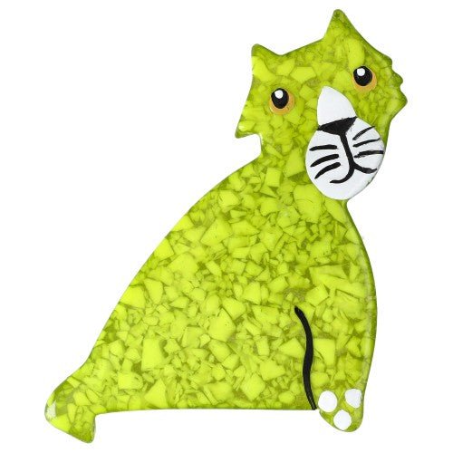 Mosaic Anis Green Filou Cat Brooch - Galalith – Vintage Jewelry - handcrafted by Pavone by Pavone