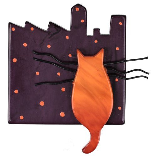 Moss Green and Purple City Cat Brooch - Galalith – Vintage Jewelry - handcrafted by Pavone by Pavone