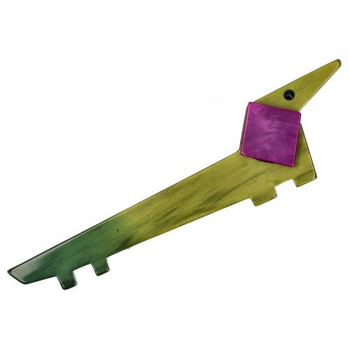 Moss Green and Purple Lola Teckel Dog Brooch - Galalith – Vintage Jewelry - handcrafted by Pavone by Pavone