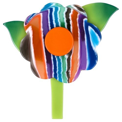 Multicolored and Orange, Peony Flower Brooch - Galalith – Vintage Jewelry - handcrafted by Pavone by Pavone