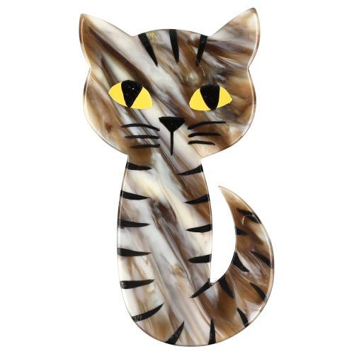 Striped Beige Mystery Cat Brooch - Galalith – Vintage Jewelry - handcrafted by Pavone by Pavone