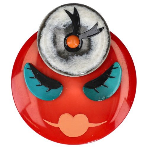 Red and Hairy Grey Miss Boldbella Brooch - Galalith – Vintage Jewelry - handcrafted by Pavone by Pavone