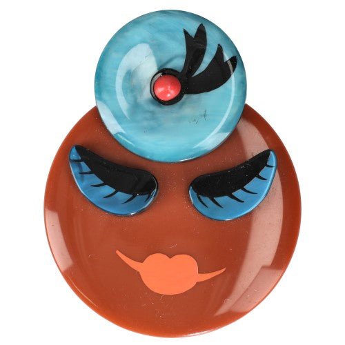 Brown and Ocean Blue Miss Boldbella Brooch - Galalith – Vintage Jewelry - handcrafted by Pavone by Pavone