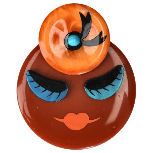 Brown and Orange Miss Boldbella Brooch - Galalith – Vintage Jewelry - handcrafted by Pavone by Pavone
