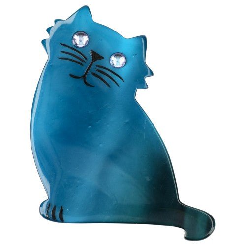 Ocean Blue Nina Cat Brooch - Galalith – Vintage Jewelry - handcrafted by Pavone by Pavone