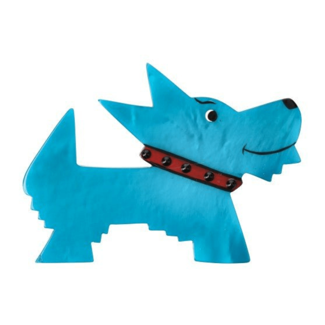 Ocean Blue and Red Muso Dog Brooch (Right) - Galalith – Vintage Jewelry - handcrafted by Pavone by Pavone