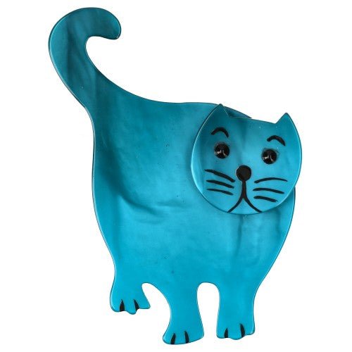 Ocean Blue Standing Serpolet Cat Brooch - Galalith – Vintage Jewelry - handcrafted by Pavone by Pavone