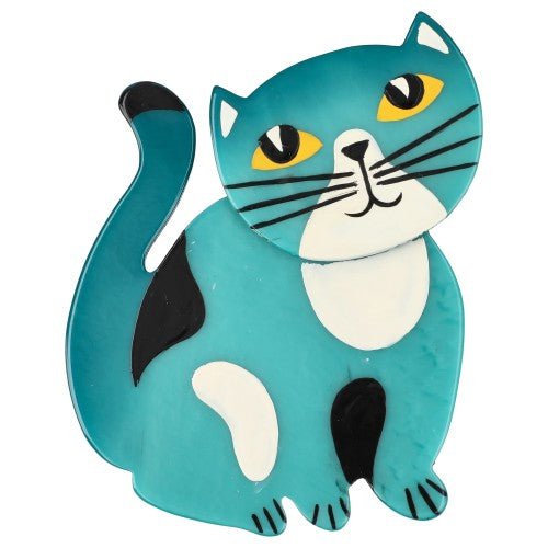Ocean Turquoise Blue Gandou Cat Brooch (large Size) - Galalith – Vintage Jewelry - handcrafted by Pavone by Pavone