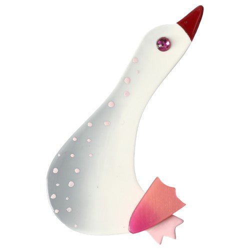 White, Grey and Pink Goose Brooch (small size) - Galalith – Vintage Jewelry - handcrafted by Pavone by Pavone