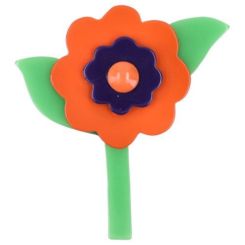 Orange, Purple, orange and Grass Green Buttercup Flower Brooch - Galalith – Vintage Jewelry - handcrafted by Pavone by Pavone
