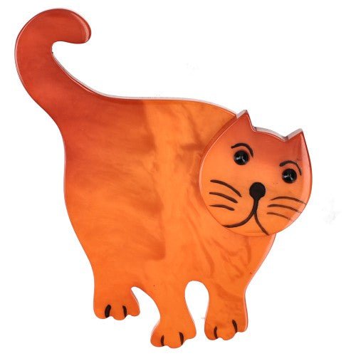 Orange Standing Serpolet Cat Brooch (right) - Galalith – Vintage Jewelry - handcrafted by Pavone by Pavone