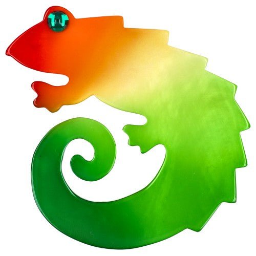 Orange - Yellow - Green Rainbow Chameleon Brooch - Galalith – Vintage Jewelry - handcrafted by Pavone by Pavone