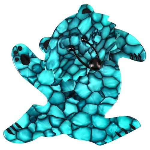 Marbled Turquoise Blue Dancing Bear Brooch - Galalith – Vintage Jewelry - handcrafted by Pavone by Pavone