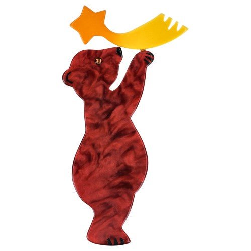 Amaranth Red and yellow Star Bear Brooch D - Galalith – Vintage Jewelry - handcrafted by Pavone by Pavone