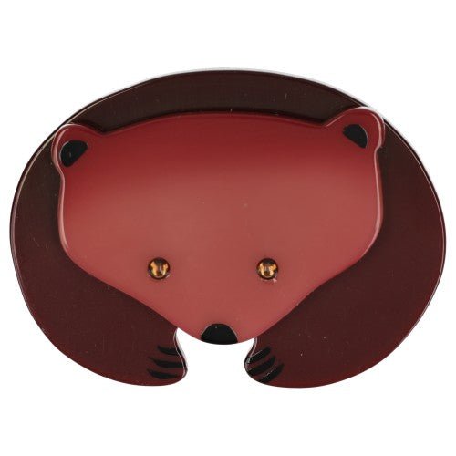 Rosewood Pink and Chocolate Brown Polar Bear Brooch - Galalith – Vintage Jewelry - handcrafted by Pavone by Pavone