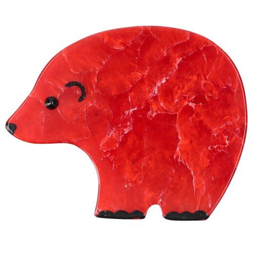 Veined Red Round Bear Brooch (Mini Brooch) Left - Galalith – Vintage Jewelry - handcrafted by Pavone by Pavone