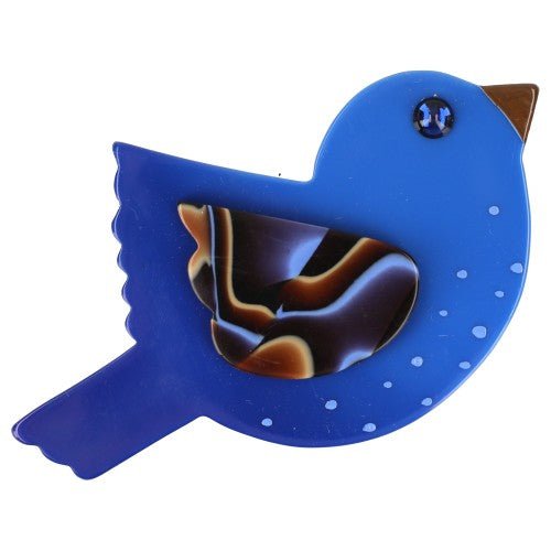 Cobalt Blue Paloma Brooch with Blue Brown Wing (Middle Size) - Galalith – Vintage Jewelry - handcrafted by Pavone by Pavone