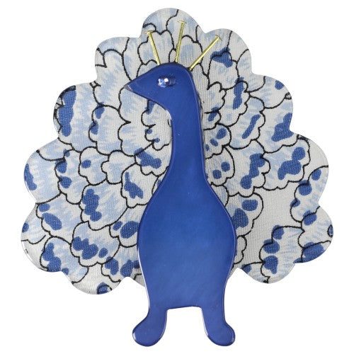 Flower Blue and Blue Peacock Bird Brooch