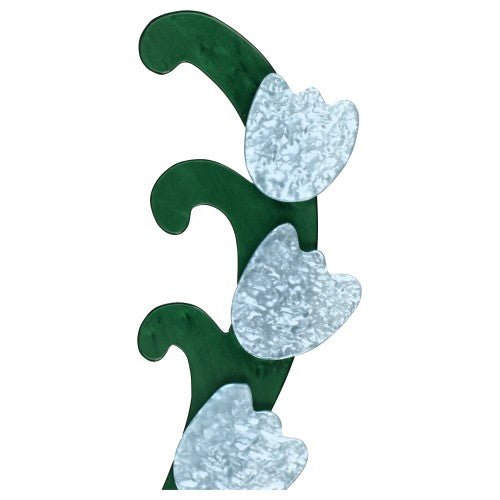 Pearly aquamarine Blue and Malachite Green Single Lily of The Valley Brooch - Galalith – Vintage Jewelry - handcrafted by Pavone by Pavone