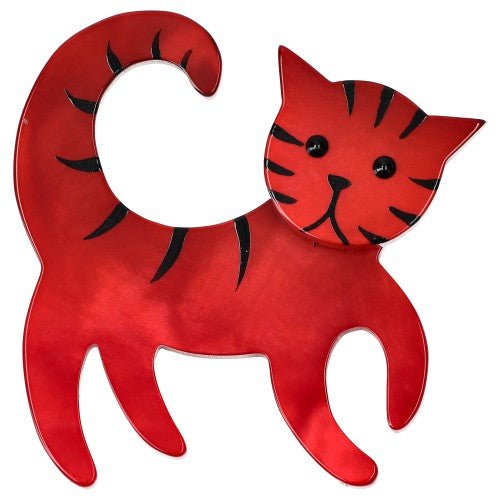 Pearly Red Tigron Cat Brooch - Galalith – Vintage Jewelry - handcrafted by Pavone by Pavone