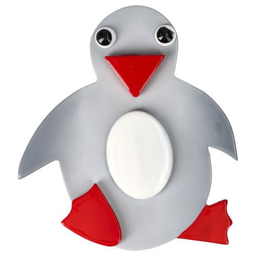Light Grey, White and Red Crystal Penguin Brooch - Galalith – Vintage Jewelry - handcrafted by Pavone by Pavone
