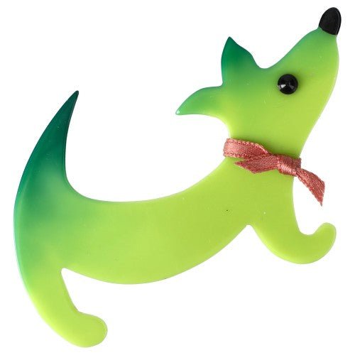 Pistachio Green Jaspy Dog Brooch with a Pink Necklace - Galalith – Vintage Jewelry - handcrafted by Pavone by Pavone