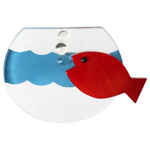 Plexiglas Aquarium Brooch (red and blue) - Galalith – Vintage Jewelry - handcrafted by Pavone by Pavone