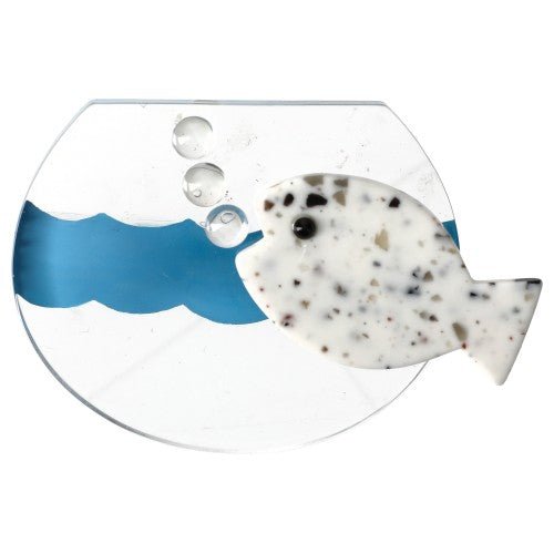 Plexiglas Aquarium Brooch with Blue Wave and White Fish - Galalith – Vintage Jewelry - handcrafted by Pavone by Pavone