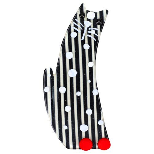 Black and White Striped Pollock Cat Brooch - Galalith – Vintage Jewelry - handcrafted by Pavone by Pavone