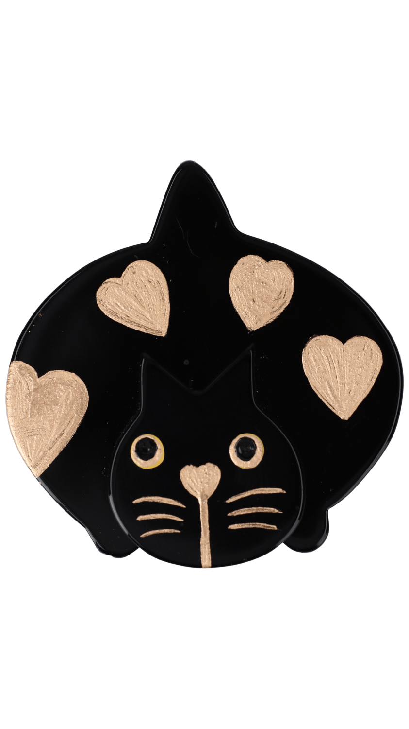 Black with gold Hearts Lurking Cat Decor Brooch (small size) - Galalith – Vintage Jewelry - handcrafted by Pavone by Pavone