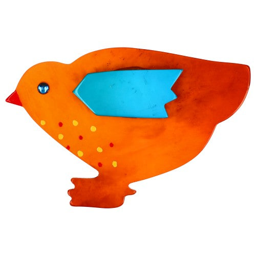 Orange and Turquoise Hen Brooch 
