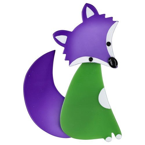 Purple and Anis Green Ladyfox Fox Brooch - Galalith – Vintage Jewelry - handcrafted by Pavone by Pavone