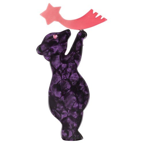 Purple and Candy Pink Star Bear Brooch - Galalith – Vintage Jewelry - handcrafted by Pavone by Pavone