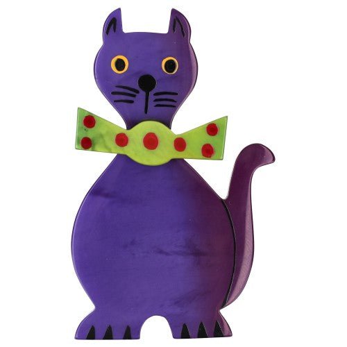 Purple and Green Dandy Cat Brooch (with red dots) - Galalith – Vintage Jewelry - handcrafted by Pavone by Pavone