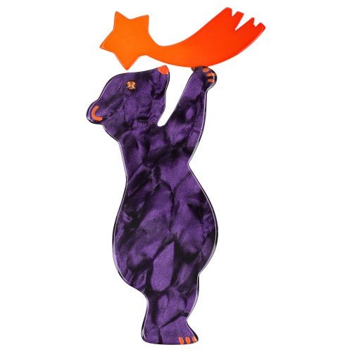 Purple and Mango Orange Star Bear Brooch - Galalith – Vintage Jewelry - handcrafted by Pavone by Pavone